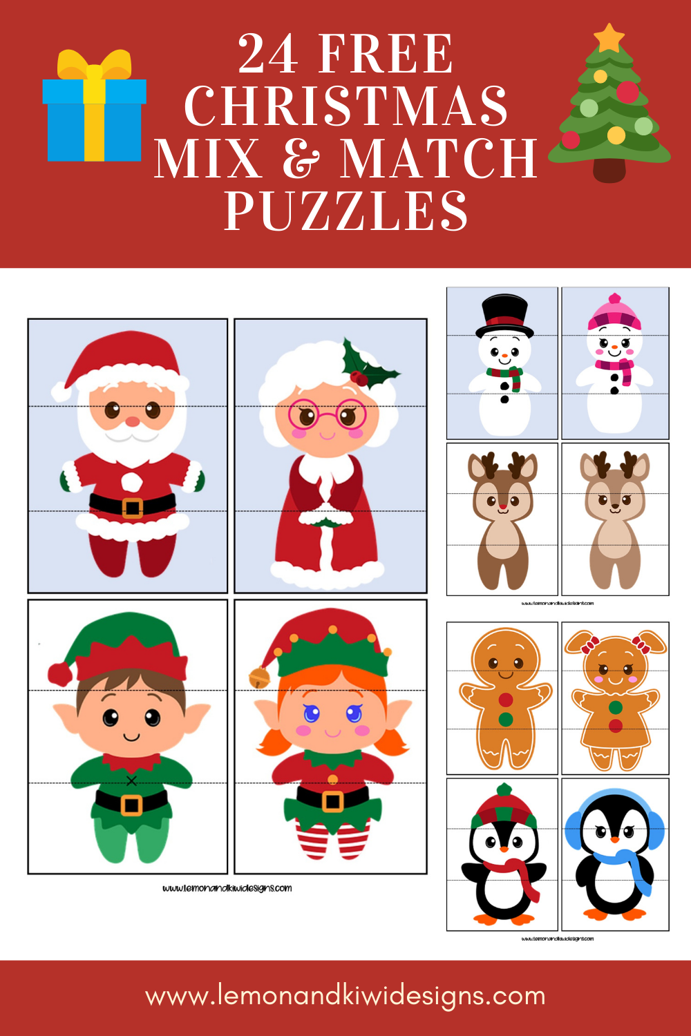 free printable christmas mix and match puzzles - lemon and kiwi